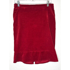 Sisley Womens Mini Skirt 42 / US 8 Red Stretch Velour Ruffle Hem Back Zip Preppy